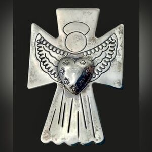 Carolyn Pollack Sterling Silver 925 Angel Heart Cross Pendant/Brooch